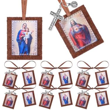 Imagem de Wavwavw Colar Escapulário Marrom Sagrado Nossa Senhora do Monte Carmelo e Jesus Cristo com Medalha de Bento e Crucifixo Presente de Bênção e Proteção para Mulheres, Homens, Primeira Comunhão ou