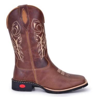 Imagem de Bota Texana Masculina Couro Country Bordada Bico Quadrado - Mila Marqu