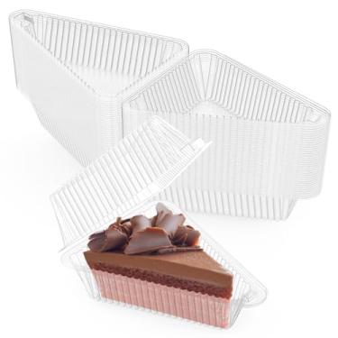 Imagem de MFDSJ Recipientes de Plástico para Fatia de Bolo, 100 Peças com Tampas, Recipiente de Bolo de Queijo com Tampa Articulada de 5 Polegadas, para Casa, Padaria e Café