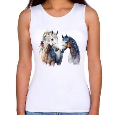 Imagem de Regata Feminina Casal de Cavalos Watercolor - Foca na Moda, Branco, GG