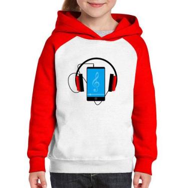 Imagem de Moletom Infantil Headphone Smartphone - Foca na Moda, Branco, Vermelho