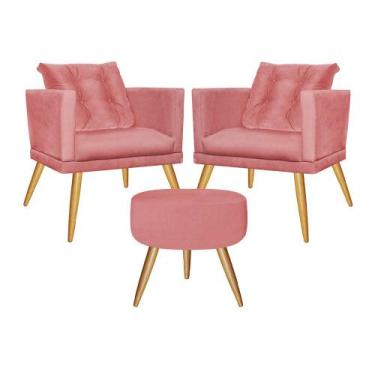 Imagem de Kit 02 Poltrona Com Almofada e Puff Milena Confort Sala Recepção Escri