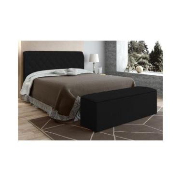 Imagem de Cabeceira Cama Box Casal Queen 160cm com Calçadeira Baú Paris Veludo P
