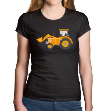 Imagem de Baby Look Algodão Trator Pá Carregadeira Amarelo - Foca na Moda, Preto