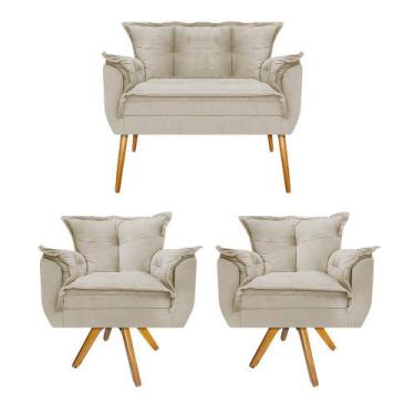 Imagem de Kit Namoradeira e 02 Poltronas Opala Base Giratória Sala de Estar Rece