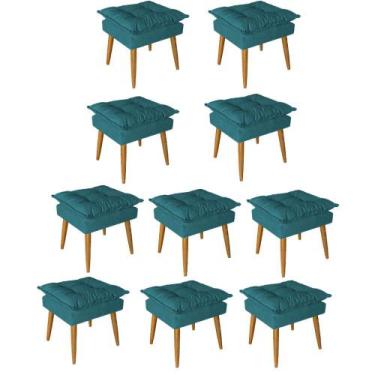 Imagem de Kit 10 Puff Puf Banqueta Opala Para Quarto Sala Recepção Suede Azul Tu