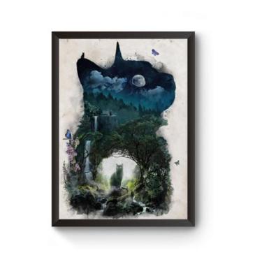 Imagem de Poster Moldurado Animal Surreal Gato Quadro - Fanarte