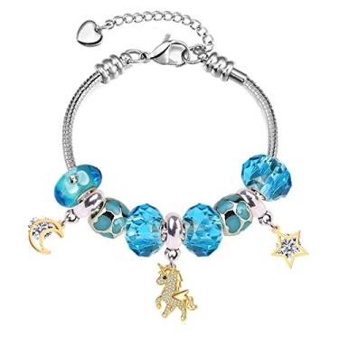 Imagem de Pulseira Pandora Unicórnio Ideias de Presente para Meninas Adolescentes Ajustável 17 a 21 cm, 8 3 inch, Vidro