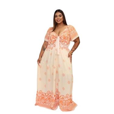 Imagem de Vestido Longo Estampado Plus Size 7ª Geração - Reyn Store, Bege estamp