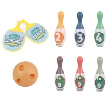 Imagem de Kit de Boliche Infantil, Jogo de Ping Pong, Bola, Pinos Numerados e Dinossauros