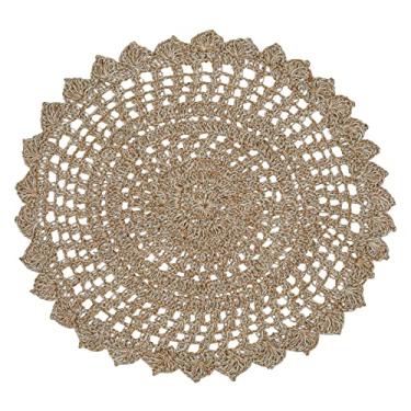 Imagem de Tapetes de área de 8 cm redondo de juta em crochê para sala de estar, quarto, lavável, spa, cinza, antiderrapante, feito à mão, fazenda, cozinha, interior e exterior, tapete para corredor, entrada,