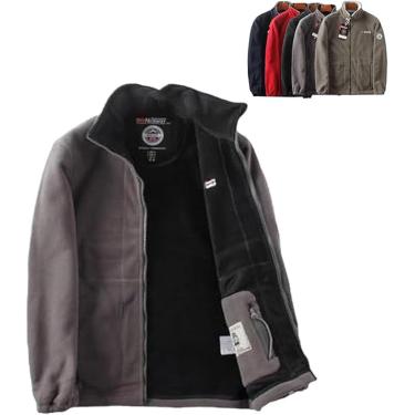 Imagem de Jaqueta quente acolchoada unissex de camada dupla, jaqueta masculina com capuz de lã de camada dupla, casaco leve de lã polar à prova de vento com zíper completo, cinza, 3XL