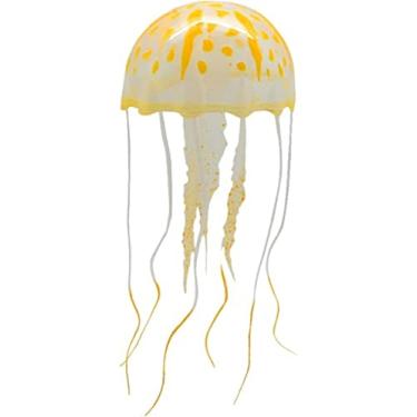 Imagem de Jowxsx Brinquedo de água-viva engraçado, acessórios para aquário subaquático, decorações flutuantes, desenhos animados, ornamentos de aquário, decoração de água-viva (amarelo)