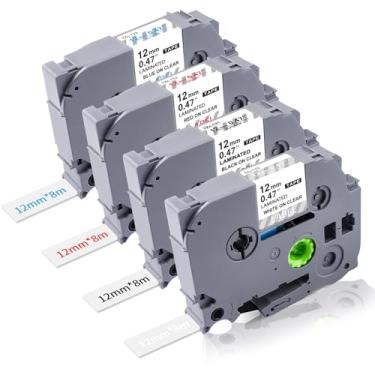 Imagem de Lonitul 4PK TZ Tape Clear 12 mm Compatível com Brother TZe 131-135 P Fita de Etiqueta TZ 12 mm 0,47 Laminada Preto/Vermelho/Azul/Branco em Fita Transparente para Ptouch PTD210 PTD400 PTH110 PTD600