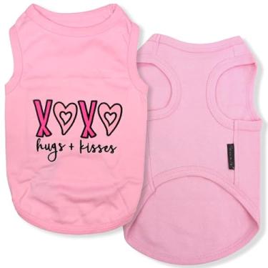 Imagem de Parisian Pet Camiseta para cachorro - bordada "XOXO" 100% algodão, regata - roupas leves para filhotes femininas - camisetas rosa para cães e meninas - M