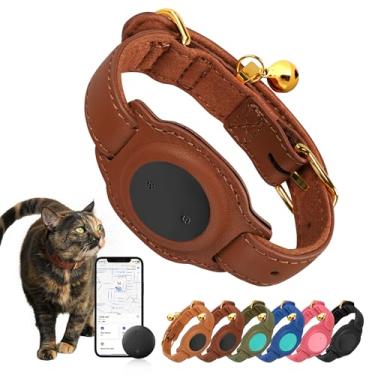 Imagem de Cat Tracker, GPS Pet Tracker para gatos (apenas iOS), coleira de couro para gatos com rastreador, funciona com qualquer coleira, sem taxa mensal, compatível com Apple Find My App não para Android