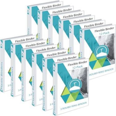 Imagem de Fulmoon 12 peças de fichário com 3 argolas com vista econômica, 30,5 x 24,8 cm, fichário de plástico redondo com bolsos para reuniões em casa, escritório, escola, branco (2,5 cm)