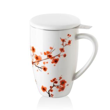 Imagem de Sweejar Caneca de chá de porcelana com infusor e tampa, utensílios de chá com filtro, máquina de fazer chávenas de chá de folhas soltas, 40 ml para chá/café/leite/mulheres/escritório/casa/presente