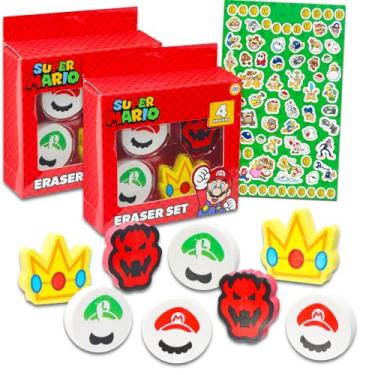Imagem de Super Mario - Conjunto de Lembrancinhas de Festa com 8 Borrachas Temáticas Super Mario, Inclui Adesivos Mario, Luigi, Bowser, Princess Peach