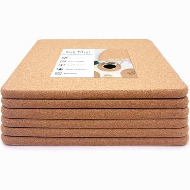 Imagem de KITLAB Trivet de Cortiça, 6 Peças de Trivets de Cortiça Quadrada Grossa de Alta Densidade para Pratos Quentes, Porta-Copos de Cortiça Multifuncional Resistente Ao Calor de 8", Almofadas Quentes de Cor