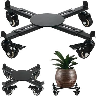 Imagem de KvyusFlourish Suporte Ajustável para Plantas de Metal com Rodas de 11,5" A 15,7" Suporte para Plantas com Rodízios de Metal Pu Carrinho Extensível para Plantas Grandes E Resistentes Transportadores De