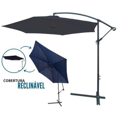 Imagem de Ombrellone Guarda Sol Grande Suspenso 3 Metros Importway Azul Sombreiro Luxo com Capa