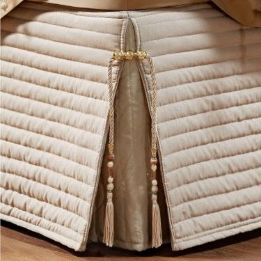 Imagem de Saia Para Cama Box Casal Padrão Paris Matelada Bege