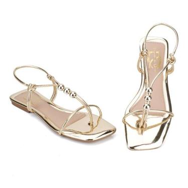Imagem de Sandália Feminina Rasteira Dourada Dedinho - Rizzi Shoes, 37, Dourado