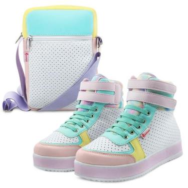 Imagem de Kit Tênis Infantil Gatatuya Bota com Bolsinha Shoulder Menina Colors, 