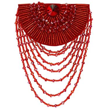 Imagem de Beading Epaulettes Ombros Borlas Franja Ombro Patches Terno Epauletta Blazer Emblema Jóias Broche com Pin Back para Palco Traje Vestido 2 Peças (vermelho)