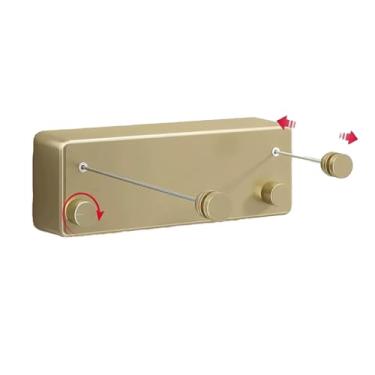 Imagem de Varal Retrátil, Montado Na Parede, Corda De Aço Inoxidável De 14 Pés Para Ambientes Internos E Externos Forte E Durável, À Prova De Ferrugem E Umidade (duas Cordas)(Gold)