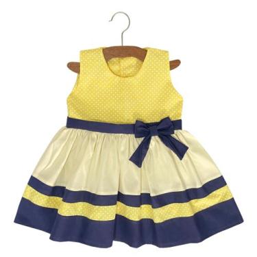 Imagem de Vestido Princesa Póa Luxo Regata com laço na Cintura Marinho 01 Peça -