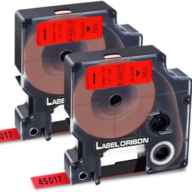 Imagem de Cartucho de fita compatível com 2PK Dymo D1 45017 preto sobre vermelho para etiqueta, 1/5.1 cm L x 23'C para LabelManager 160 280 420P 210D 360D