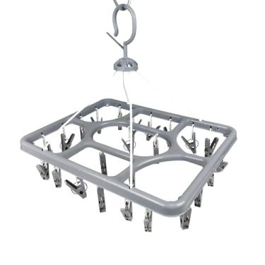 Imagem de Varal Dobrável Retangular com 24 Prendedores, Ideal para Secagem de Roupas Íntimas, Meias e Acessórios, Linha Premium ViZu (Cinza)