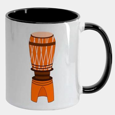 Imagem de Caneca Branca com Alça e Interna Preta de Porcelana 325ml ATABAQUE TAMBOR DESENHO UMBANDA