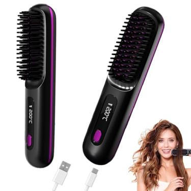 Imagem de Alisador de cabelo Go Brush Pro – pente sem fio com íon negativo, aquecimento rápido de 4000 mAh e design portátil de viagem, escova recarregável para alisar e enrolar (1 peça)