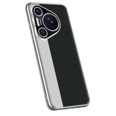 Imagem de LYJSMGZ Capa minimalista para Huawei Pura 70 Ultra/70 Pro/70 Pro+/70, capa de couro com bloqueio de cor revestida com proteção da câmera, capa fina e antiqueda, preta, 70 Pro+