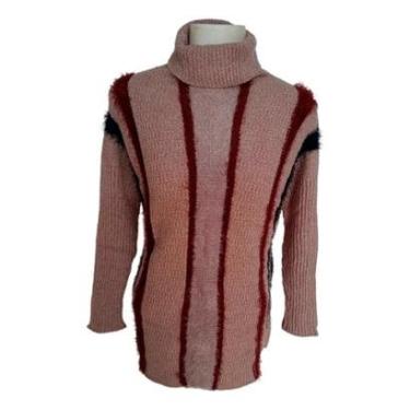 Imagem de Poncho Feminino Tricot Linha Mousse Manga Longa Inverno Frio-Feminino