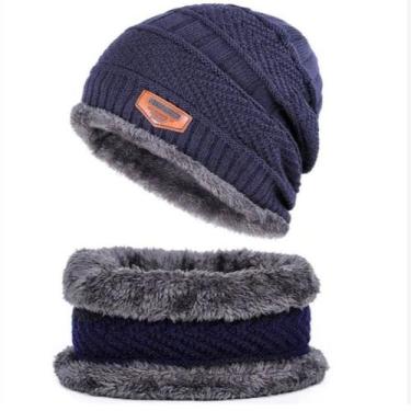 Imagem de Kit Conjunto Touca Forrada Cachecol Unissex Para Inverno - GLOVES, Azu