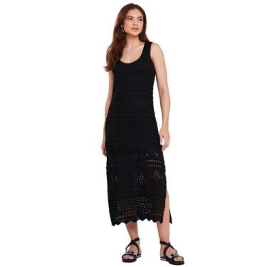 Imagem de Vestido de Tricot Feminino sem mangas longo rendado trama furadinha cr