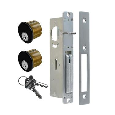 Imagem de Fechadura de porta de loja, fechadura giratória, cilindro de latão sólido, cilindro de chave dupla, com chave semelhante para portas de lojas de liga de zinco de alumínio (preto, fechadura de balanço