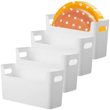 Imagem de CIEOVO Dispensador de placa de papel com 4 peças para placas de plástico descartáveis de espuma de papel de 15 a 23 cm para economia de espaço, organizador de armazenamento para armário, bancada,