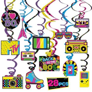 Imagem de 28 peças de redemoinhos de teto retrô dos anos 80 para festa de aniversário dos anos 80 para festa de aniversário dos anos 80