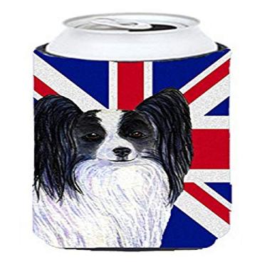Imagem de Papillon with English Union Jack British Flag Tall Boy Beverage Insulator Hugger SS4947TBC