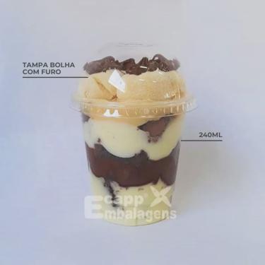 Imagem de Kit- copo pet 240ML c/ tampa bolha furo opc pacote com 100 unidades