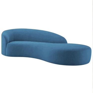 Imagem de Divã Recamier Orgânico França 140cm Lado Direito Linho Azul Royal