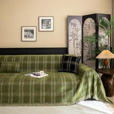 Imagem de HANDONTIME Capas de sofá para cães, xadrez búfalo, branca, geométrica, para cães e gatos, capas de sofá laváveis para 3 lugares, macias (verde Matcha, 180 x 299 cm)