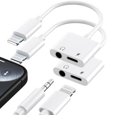 Imagem de [Certificado Apple MFi] Adaptador de fone de ouvido para iPhone, Lightning 2 em 1 para conector de fone de ouvido de 3,5 mm, áudio auxiliar + adaptador de dongle de carregador divisor compatível com