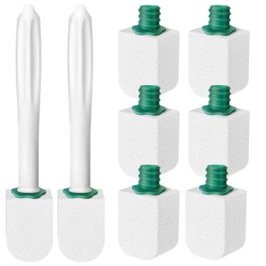 Imagem de Xuelimei 6 peças de pedra-pomes para limpeza de vaso sanitário com 2 peças de escova de vaso sanitário de cabo longo, pedra pomes de bloco de limpeza para limpeza de vaso sanitário, banheiras, pia de