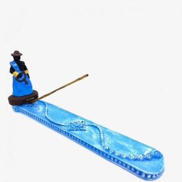 Imagem de Imagem Incensário Régua Oxossi Azul Em Resina 24 Cm - Lua Mistica